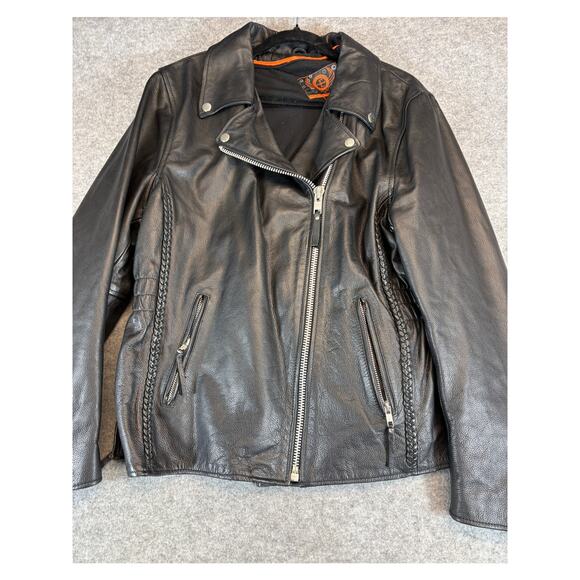True Element Leather Motorcycle Biker Jacket Mens Large Black Asymmetrical Zip - Picture 1 of 8